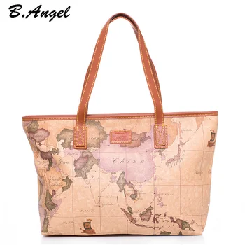 

Waterproof Big Vintage Map Pattern Women Lady Leather Handbag Shoulder Bag Tote Bag Purse for Women Girls Travel Style