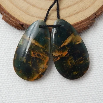 

Only Pairs!!Sales Natural Stone Green Opal Water Drop Gemstone Pendant Bead 28x16x4mm 6.3g