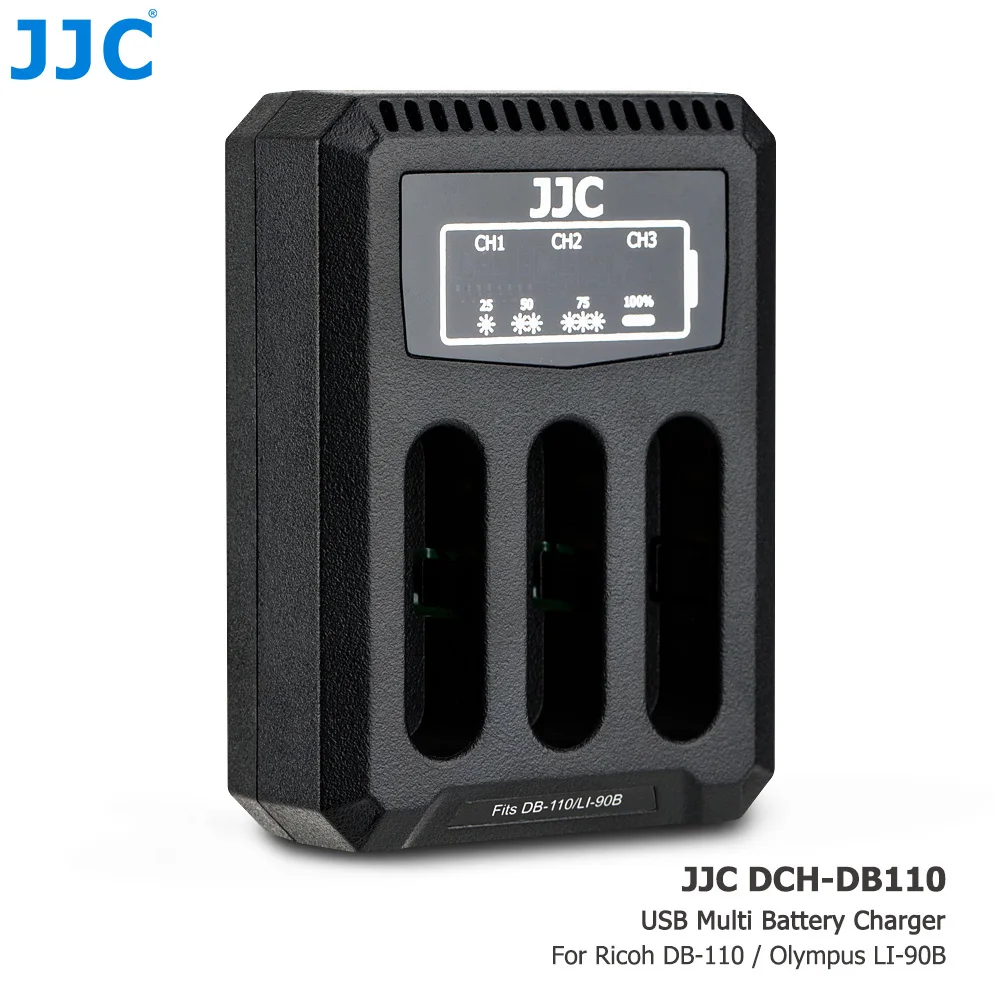 JJC USB мульти зарядное устройство для Ricoh DB-110/Olympus LI-90B/JJC B-DB110 Зарядка 3 батареи со светодиодный индикаторами кабель-удлинитель