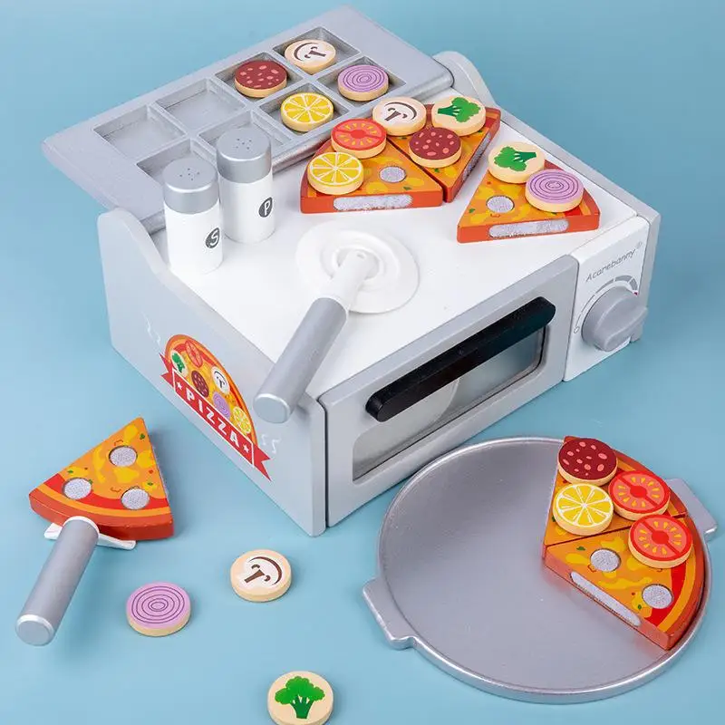 Diy Pizza Oven Wooden Toy Food Cooking Simulation Tableware Children Kitchen Pretend Play Toy