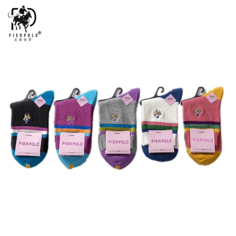 Стиль женских полосатых осенних и зимних носков года, носки из чистого хлопка с вышивкой Pier Polo, женские носки для отдыха
