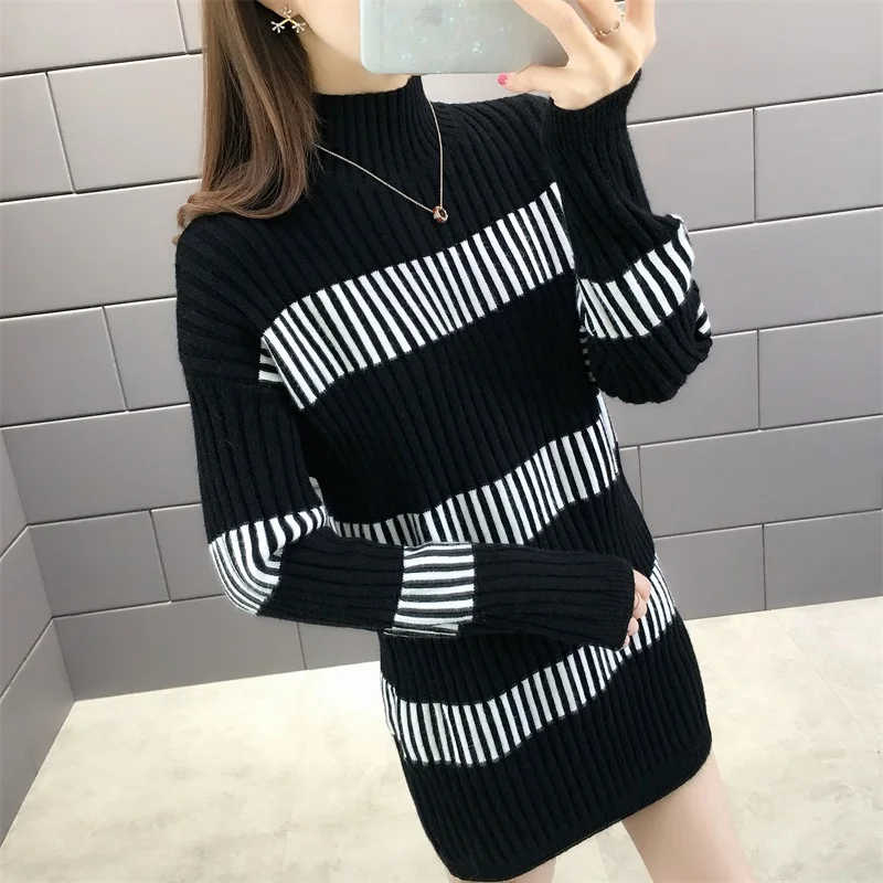 

5586 (No. 1 in 3 rows on the West building) Mid-long women's wear style half-high collar slim knitted sweater50ff