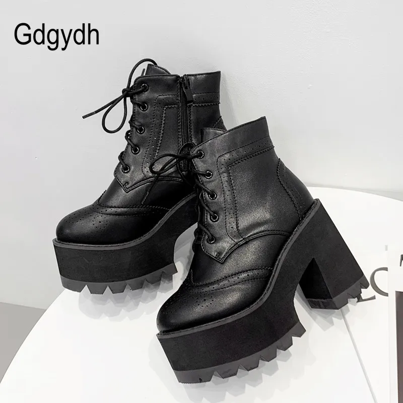 Gdgydh женские ботильоны на массивном каблуке со шнуровкой; Новинка года; сезон весна-осень; Уличная обувь на высокой платформе; женская повседневная обувь по низкой цене