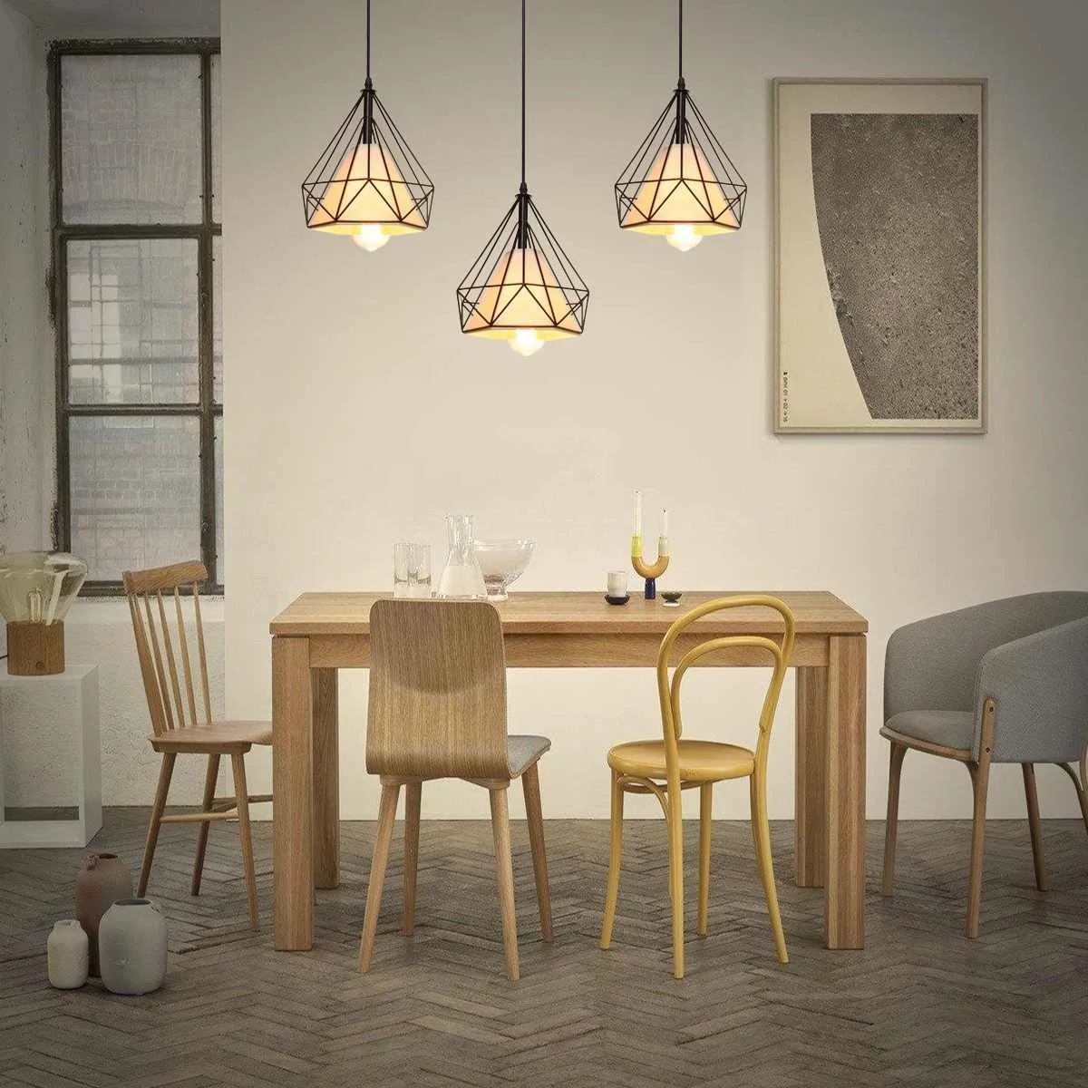 

E27 3 Heads Modern Pendant Light Bar Restaurant Hanging Lamp Fixture Home Decoration Tea Bakery Indoor Lighting Round Square