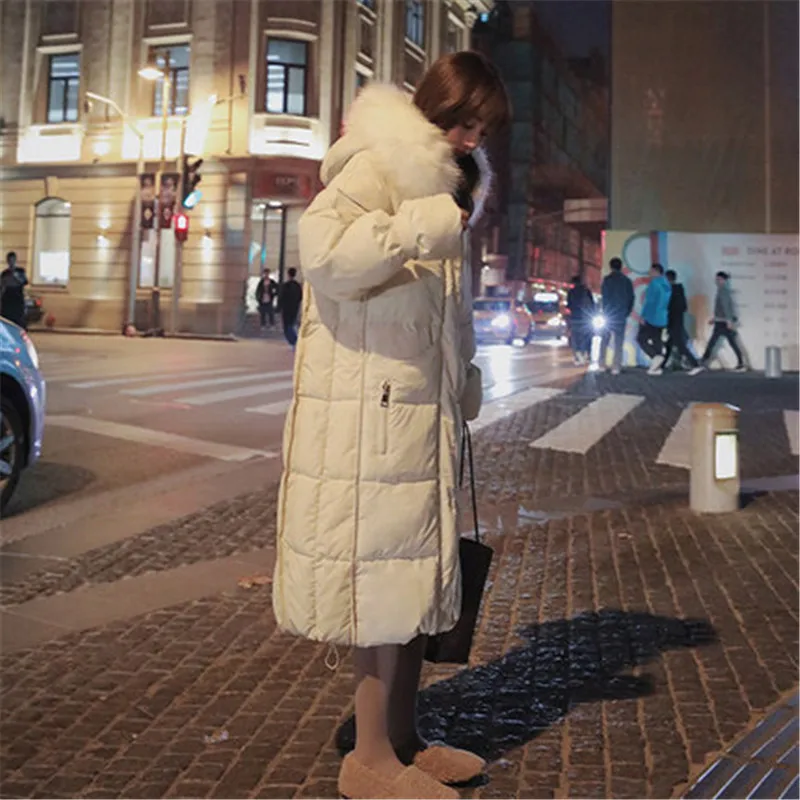 beige Новая Женская осенне-зимняя длинная парка с меховым воротником и капюшоном, пальто, корейская верхняя одежда, теплая куртка с хлопковой подкладкой, XA179 - Цвет: beige