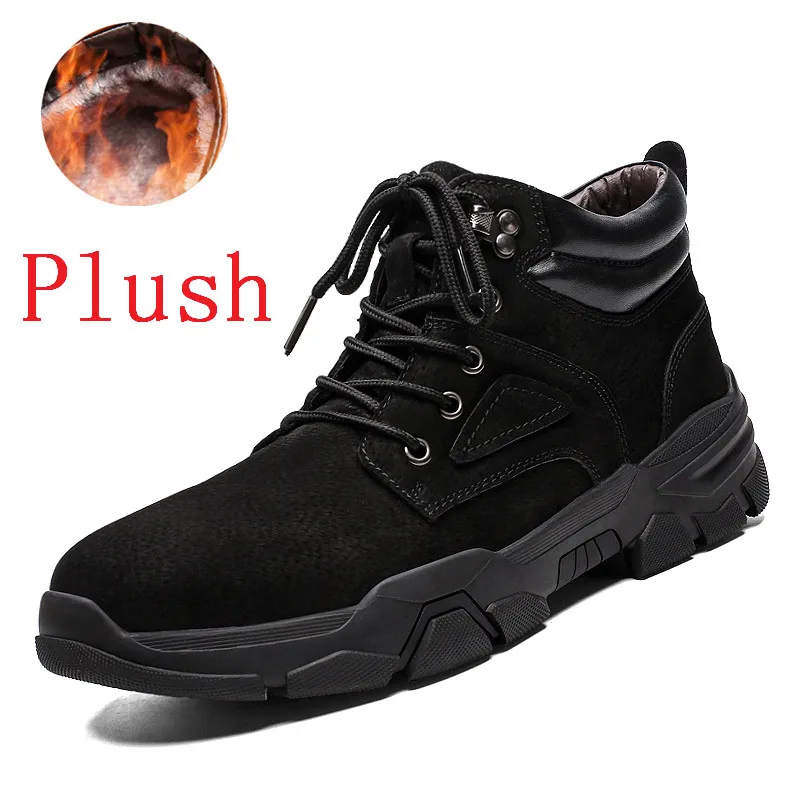 MIXIDELAI/новые модные кожаные мужские ботинки Удобная мужская обувь ботильоны короткие плюшевые зимние теплые мужские зимние ботинки размер 39-48 - Цвет: Black Plush
