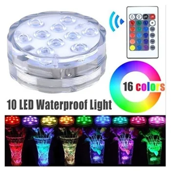

10 LED Submersible Vase RGB Light for Wedding Party Fish Tank Waterproof Decor With Remote Control 16 Colors