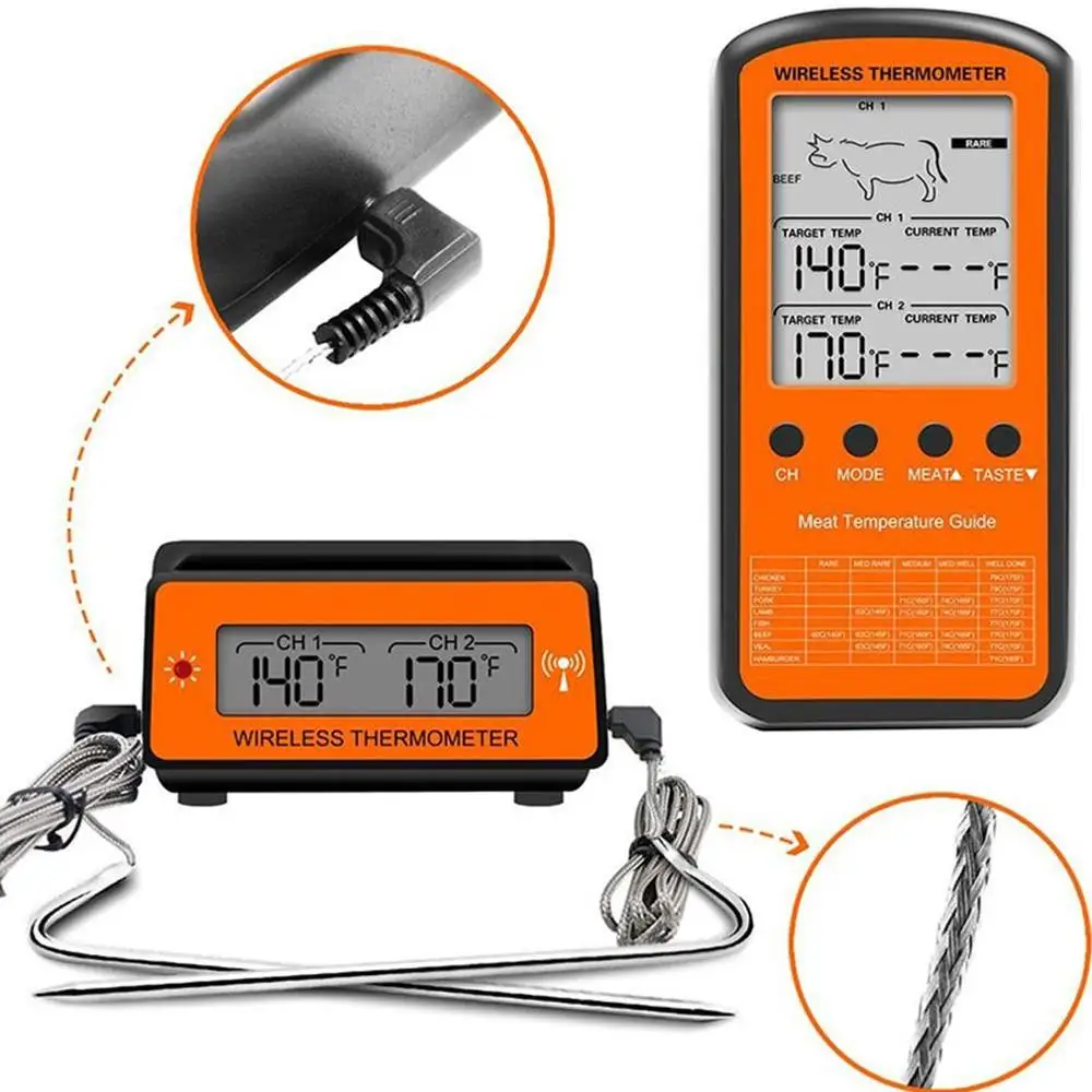 

Barbecue Baking Sugar Food Thermometer Wireless Receiving Double Probe Thermometer Electronic Food Thermometer