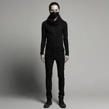 Dark Black Turtleneck Sweater Tide Men's Spring Personality Bottoming Shirt Pile Collar Black Slim 2020
