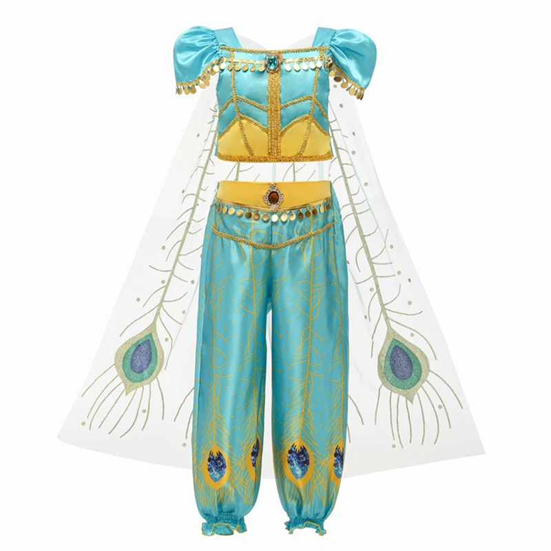 Платье для девочек арабское платье цвета жасмин, костюм Рапунцель детская одежда для костюмированной вечеринки Эльзы и Анны с блестками Детские вечерние костюмы принцессы на Хэллоуин, 6T