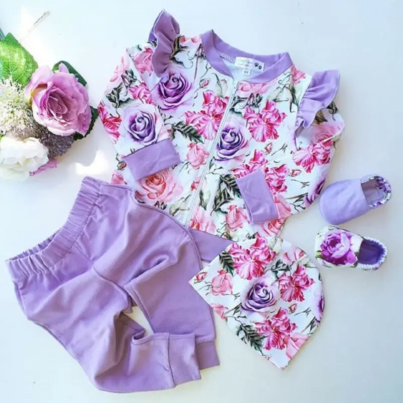  UK Kid Baby Girl Flower Clothes Ruffle Top T-Shirt Pants Leggings Outfit Autumn