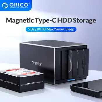 

ORICO NS Series 3.5'' 5 Bay Type-C HDD Docking Station Support 80TB USB3.1 5Gbps UASP HDD Case with 78W Adapter HDD Enclosure