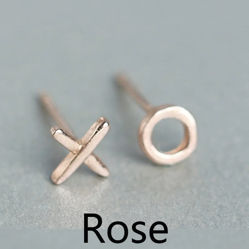 1Pair Rose Trusta,, 925 пробы, серебро,, Женские Ювелирные изделия, модные милые миниатюрные асимметричные серьги-гвоздики X O для дочек, девочек, DS316 - Окраска металла: 1Pair Rose