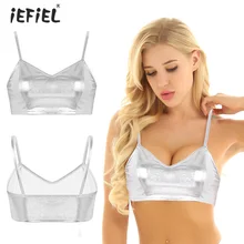 Женский Блестящий металлический бюстгальтер с эффектом мокрого вида, укороченный топ, музыкальная Фестивальная одежда в стиле Рейв, майка на бретельках, майка для танцев, Клубная одежда