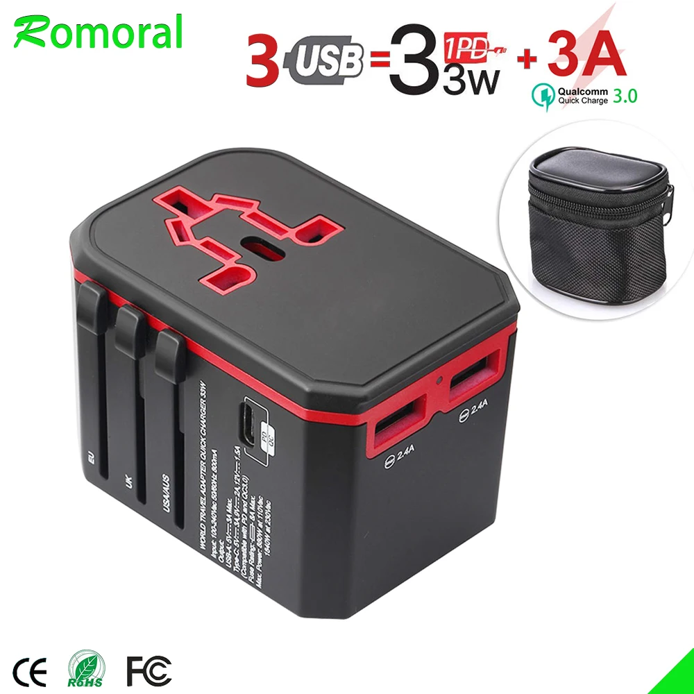 QC3.0 PD USB All in One Charger Adapter for Travel with EU US UK AU Plug Universal Power Sockets | Электроника