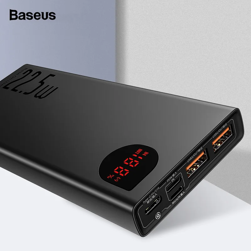 Comprar Banco de energía Baseus 20000mAh USB C PD carga rápida 3,0 5A SCP Powerbank para Huawei Xiaomi iPhone cargador de batería externo portátil