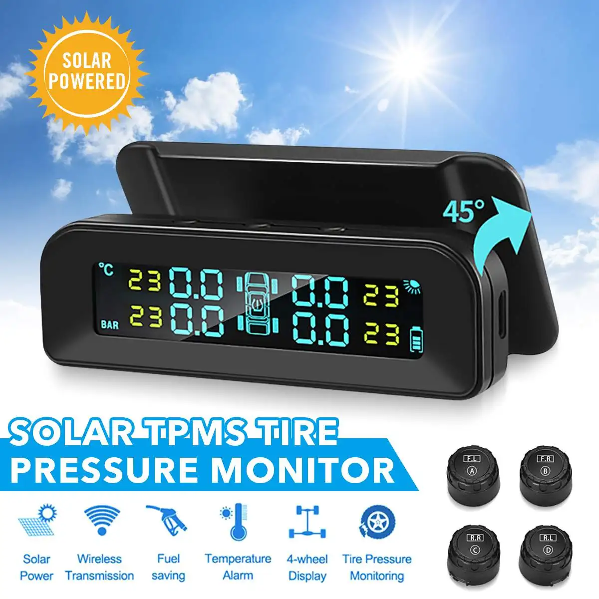 2021 New Solar Wireless Tyre Tire Pressure Monitor LCD Tester+4 External Sensors Power Clock | Автомобили и мотоциклы