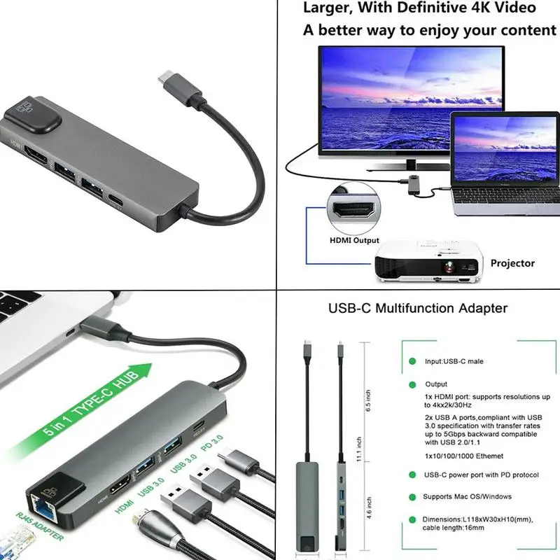 Type-c док-станция usb-c концентратор Macbook к Hdmi Pd Rj453.0hub особенность O4K2
