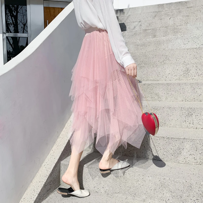 Женские фатиновые юбки, s Faldas Mujer Moda,, модные, эластичные, высокая талия, сетка, пачка, макси, плиссированная, длинная, миди, Saias Jupe, Женская юбка