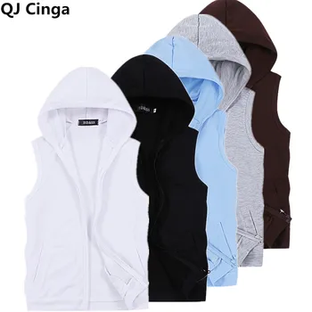 2025 New Men's Sleeveless Hooded Jacket, Zipper Control White Blue Grey This Coat Is Perfect for Spring Summer Fall 5xl 1