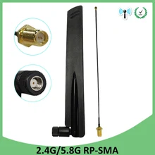 2 шт 2,4 ГГц 5 ГГц 5,8 ГГц Антенна 8dBi RP-SMA разъем двухдиапазонный 2,4G 5G 5,8G wifi антенна SMA мама+ 21 см свиной кабель