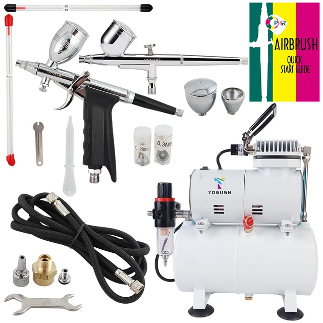 OPHIR Professional Airbrush Air Compressor 0.3mm,0.5mm,0.8mm Airbrush Spray  Gun Kit with 110V Airbrushing Air Tank for Hobby