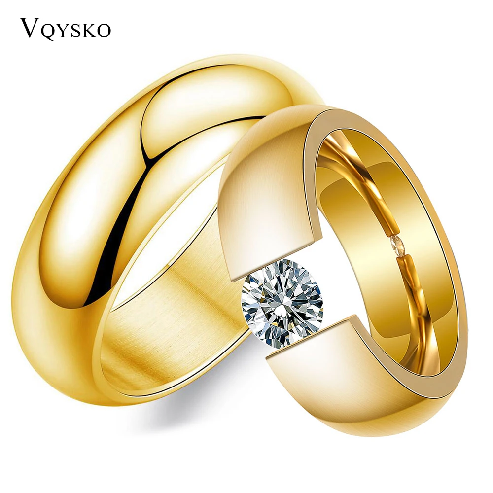 Anillos de Compromiso de acero inoxidable para hombre y mujer, sortija de boda, Color dorado, regalo de Navidad, aniversario|Personalizado Anillos| - AliExpress