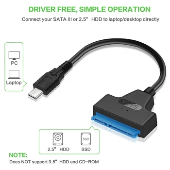 

USB 3.1 Type C to SATA III HDD SSD 2.5inch Hard Drive Adapter Cable 22-Pin FKU66