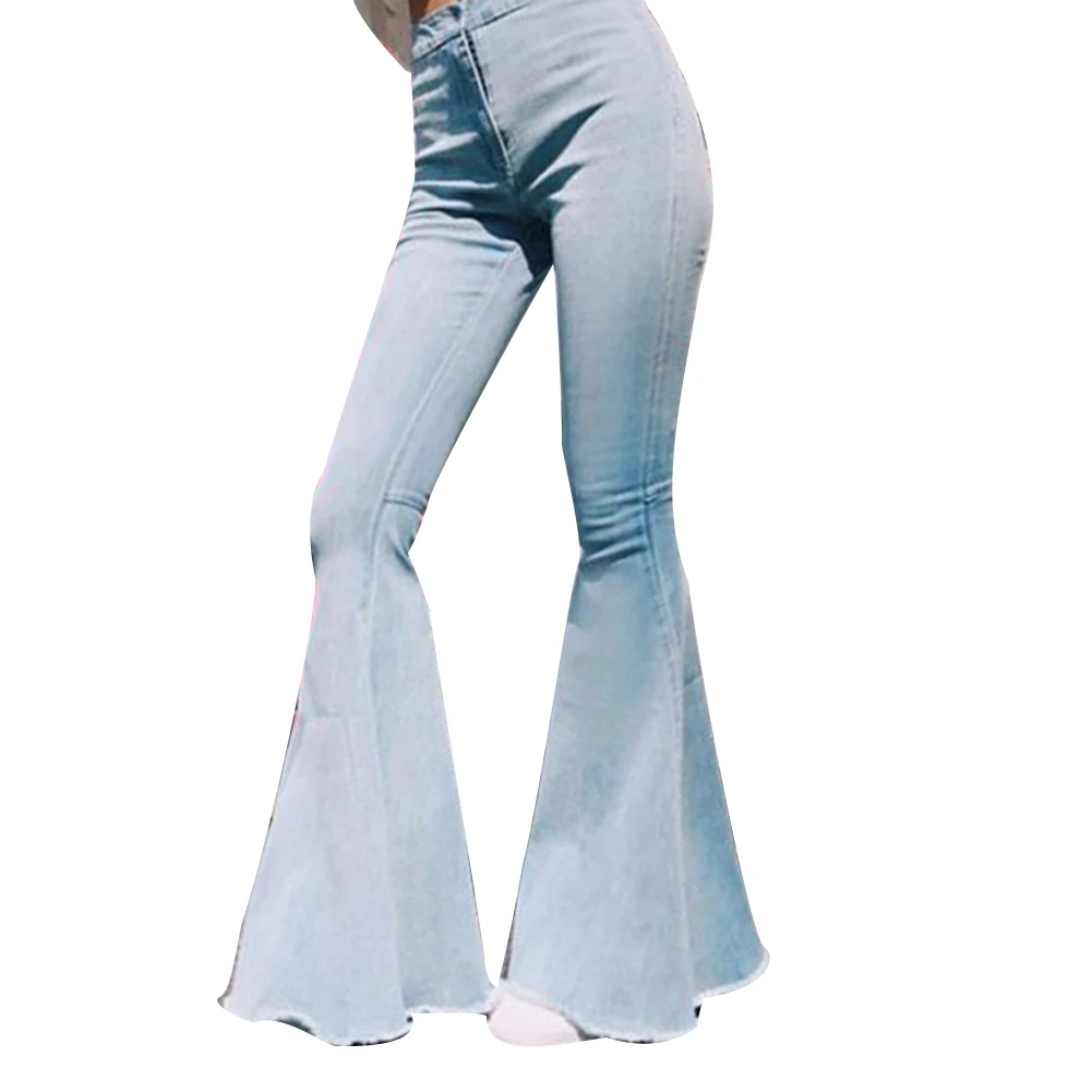 Модные Женские однотонные сексуальные с высокой талией тонкие брюки с колокольчиками джинсовые брюки для женщин джинсы