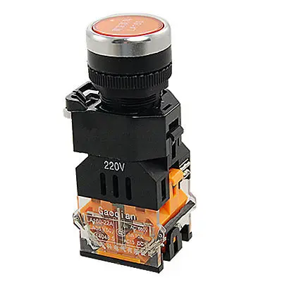 

Orange Sign Locking Push Button Switch w 220V Lamp Light 1 NO 1 NC 10A 660V AC