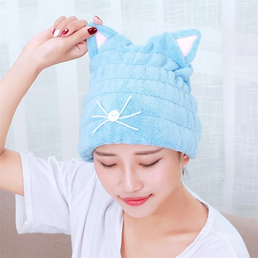 Cap Wrap-Towel Hair-Hat Bath Microfiber Quick-Dry Shower Coral Velvet Cat Strong-Absorbing