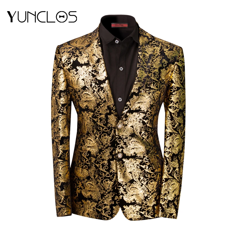 

Yunclos EU Size Men Golden Blazer Men Notched Lable Party Jacket For Men Banquet Tuxedos Singer Stages luxury Style Men suit