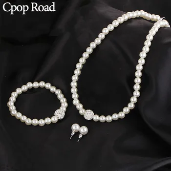 

Cpop New Fashion Imitation Pearl Rhinestone Necklace Fashion Elegant Wedding Jewelry Set Accessories Necklace Hot Sale Set Gifts