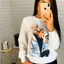 

Sweatshirt Women Cute Graphic Sweatshirt Ladies Femme White Black Red Autumn Winter Pullover Character Sweatshirt Sudaderas 2021