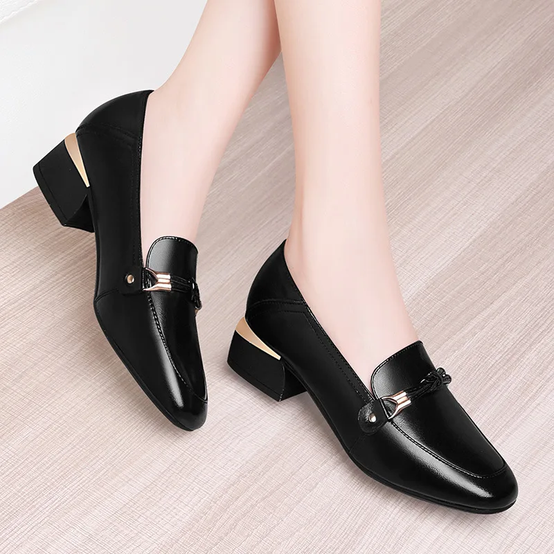 

British-Style Small Leather Shoes Women's 2020 Spring And Autumn Korean-style Versatile Core Square Heel Genuine Leather WOMEN'S