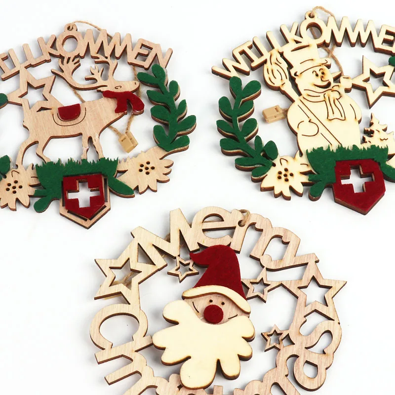 

Natal 1pcs Christmas Tree Wooden Hanging Pendant Santa Claus Snowman Ornament Navidad 2019 Christmas Decorations for Home Kerst