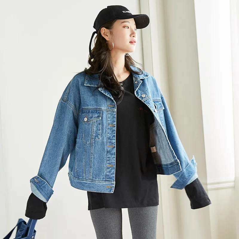 

Spring Clothing New Style Jeans Coat Women's Loose-Fit BF off-Shoulder Korean-style College Style Cowboy Clothing Jacket