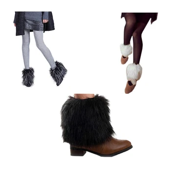 

Womens 1 Pair 15cm Faux Fur Lower Leg Shoes Ankle Boots Cover black+white