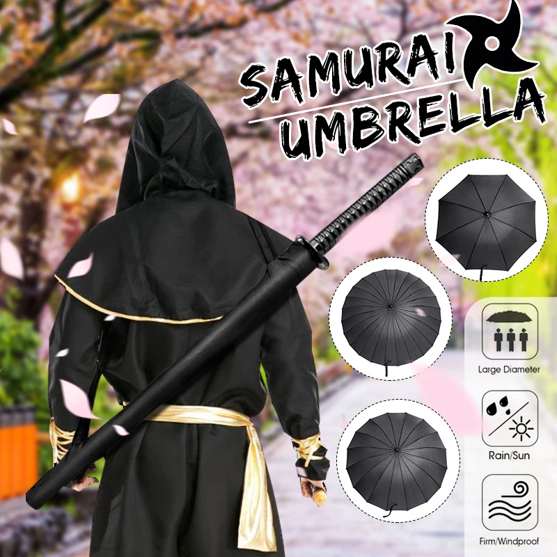 

8K/16K/24K Ribs Strong WindProof Samurai Umbrella Samurai Sword Handle Sunny Rainy Umbrella Ninja Costume Dropshipping 2019