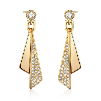 

New Fashion Triangle Gold Drop Earrings Paved Cubic Zirconia Luxury CZ Dangle Earrings for Women Wedding Party Jewelry