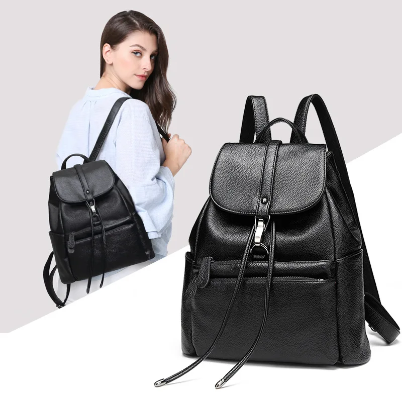 

2019 New Style Leather Backpack Korean-style Fashion College Style School Bag Backpack Casual First Layer WOMEN'S Cow Leather Ba
