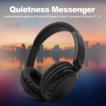 

FM Wireless Headphones Over-Ear Music Earphones Receiver AUX Transmitter 3.5mm & RCA Wired Headset w/ Mic for TV PC Phones
