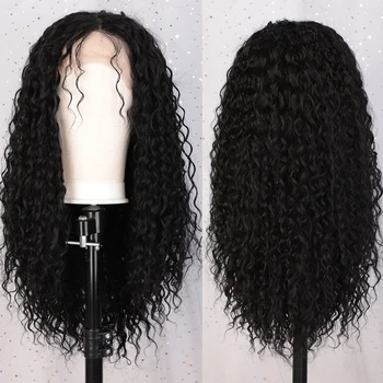 

I's a Wig Long Black Lace Front Wigs Synthetic Kinky Curly Lace Wigs for Black Women Brown Middle Part Nature Hair