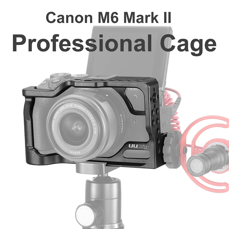 

UURig Aluminum Canon M6 Mark II Camera Vlog Cage For Microphone LED Light Metal Case With 1/4 3/8 Thread Hole Cold Shoe Mount