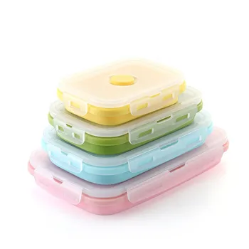 

1PC Silicone Folding Bento Box Collapsible Portable Lunch Box Food Storage Container Picnic Camping Rectangle Outdoor Box