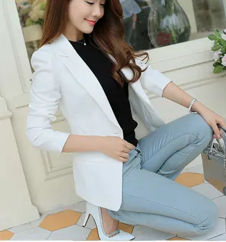 

Ladies Blazer Long Sleeve Women Suit Female Feminine Blazer Pink Blue White Black Blazer Spring Single Button Casual Notched