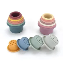 Montessori Educational Toys Baby Silicone Stacking Cups Colorful Intelligence Gift Folding Tower Toys Infant Bath Play Water Set