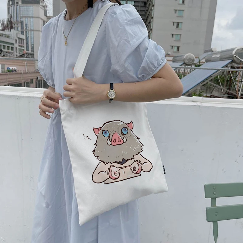 Shopping Bags Shopper Bag Demon Slayer Anime Rengoku Kyoujurou Kimetsu No Yaiba Harajuku Canvas Tote Bag Handbags Shoulder Bags