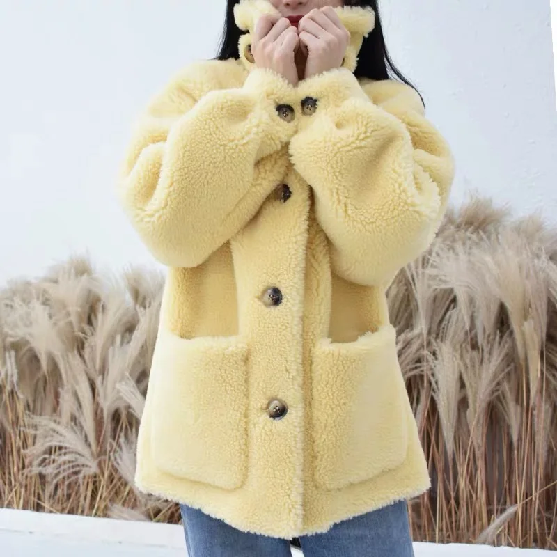 Пальто из искусственного меха размера плюс, зимнее меховое пальто для женщин, 30% натуральный овечий мех, шерстяные куртки, пальто для женщин, пальто, модная женская одежда