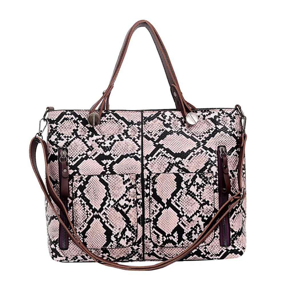 

Large leather women's tote bag snake pattern element big capacity pu leather muti pocket women shoulder bag luxury handbags